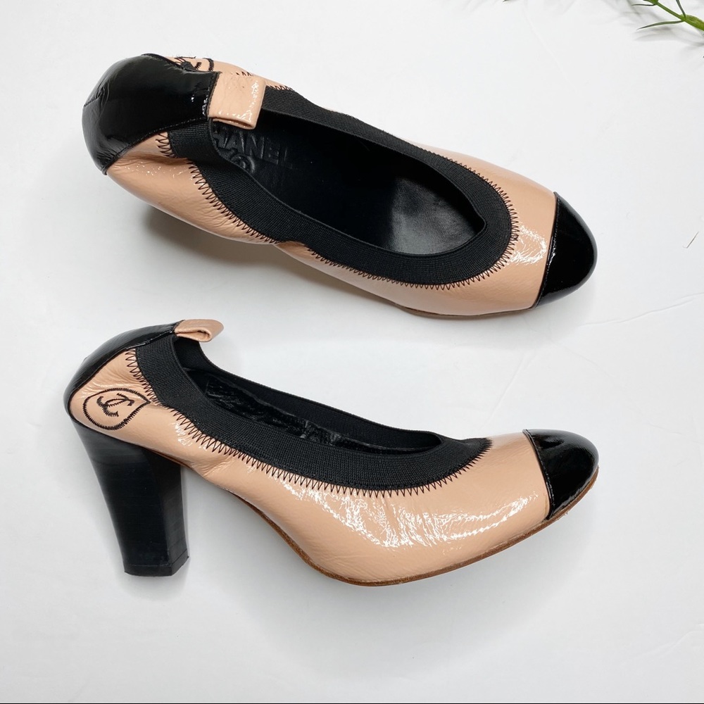 Chanel- Authentic Stretch Spirit Cap Toe Pumps